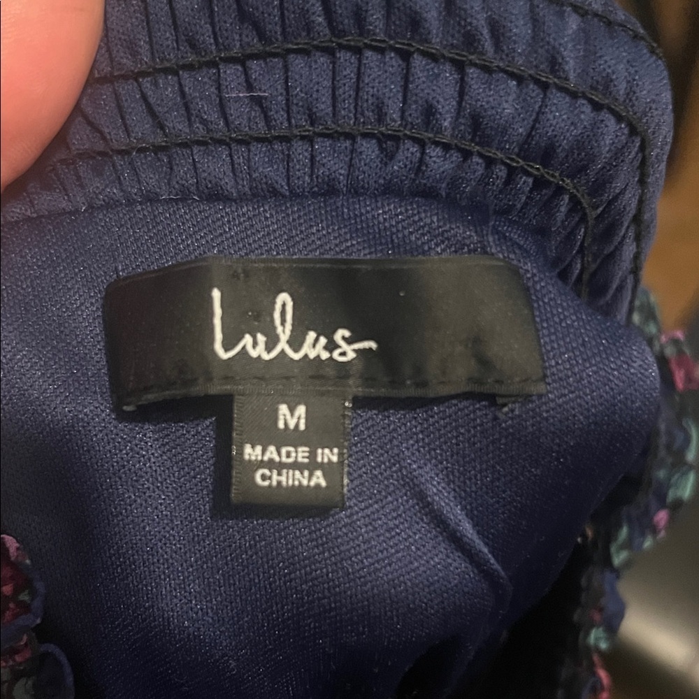 Lulu's Floral Ruffle Midi Dress - Navy and Pink - Picture 7 of 8